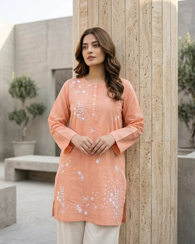 Peach Embroidered Kurti Top