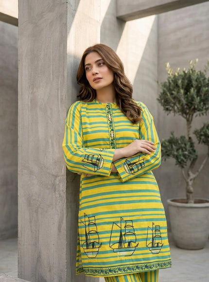 Canary Cruise Embroidered Cotton Lawn Kurti