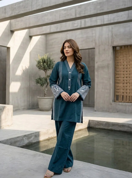 Deep Teal Horizon Embroidered 2-Piece Lawn Set