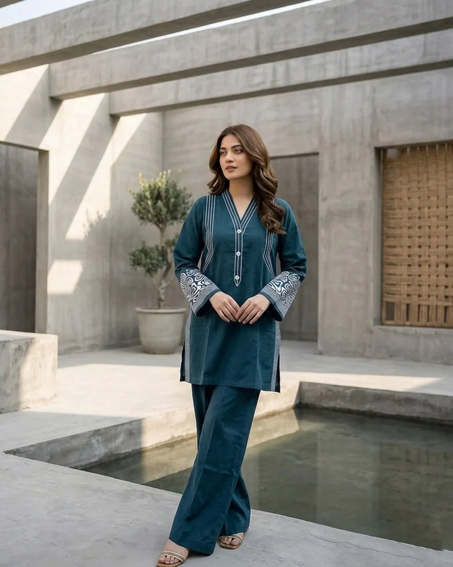 Deep Teal Horizon Embroidered 2-Piece Lawn Set