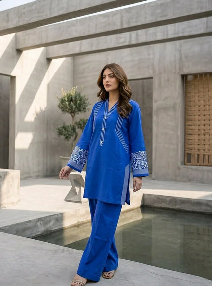 Cobalt Horizon Embroidered 2-Piece Lawn Set