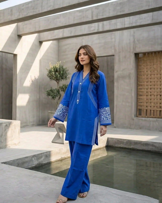 Cobalt Horizon Embroidered 2-Piece Lawn Set