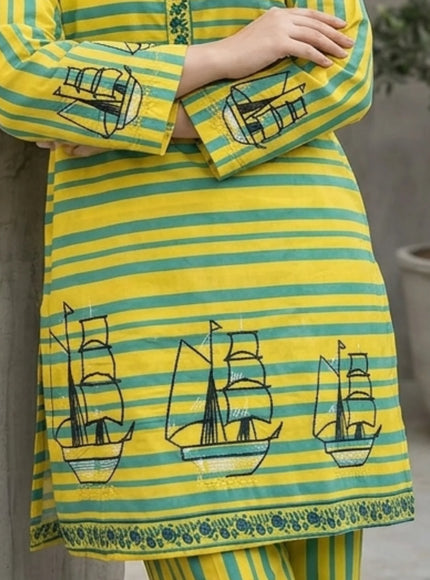 Canary Cruise Embroidered Cotton Lawn Kurti