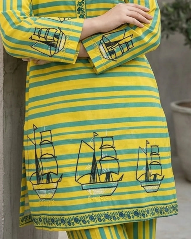 Canary Cruise Embroidered Cotton Lawn Kurti