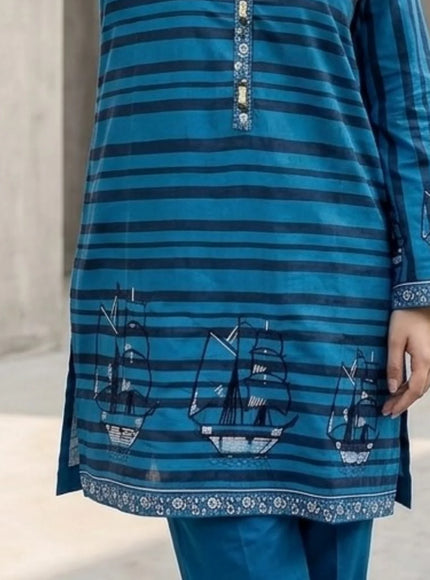 Ocean Voyage Embroidered 2-Piece Cotton Lawn Set