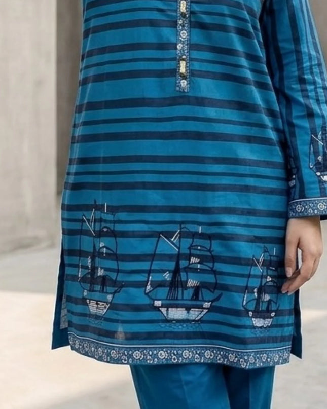 Ocean Voyage Embroidered 2-Piece Cotton Lawn Set