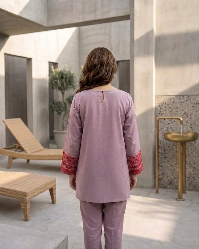 Mauve Orchid Embroidered Cotton Lawn Kurti