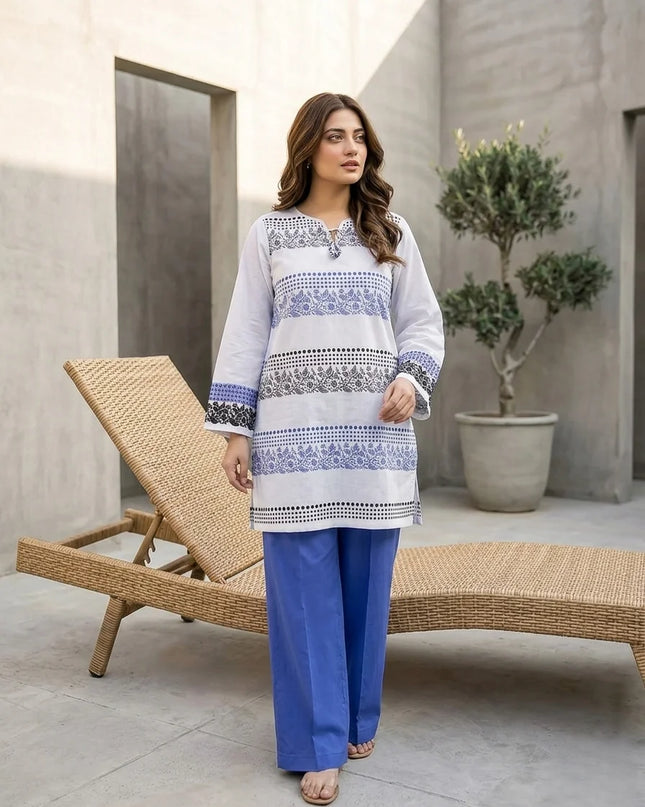 Arctic Frost Embroidered 2-Piece Cotton Lawn Set