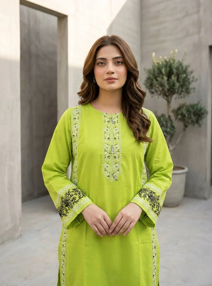 Lime Zest Embroidered Cotton Lawn Kurti