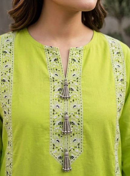Lime Zest Embroidered Cotton Lawn Kurti