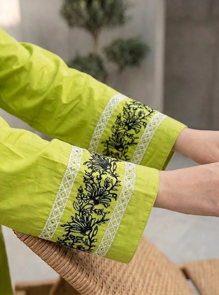 Lime Zest Embroidered Cotton Lawn Kurti