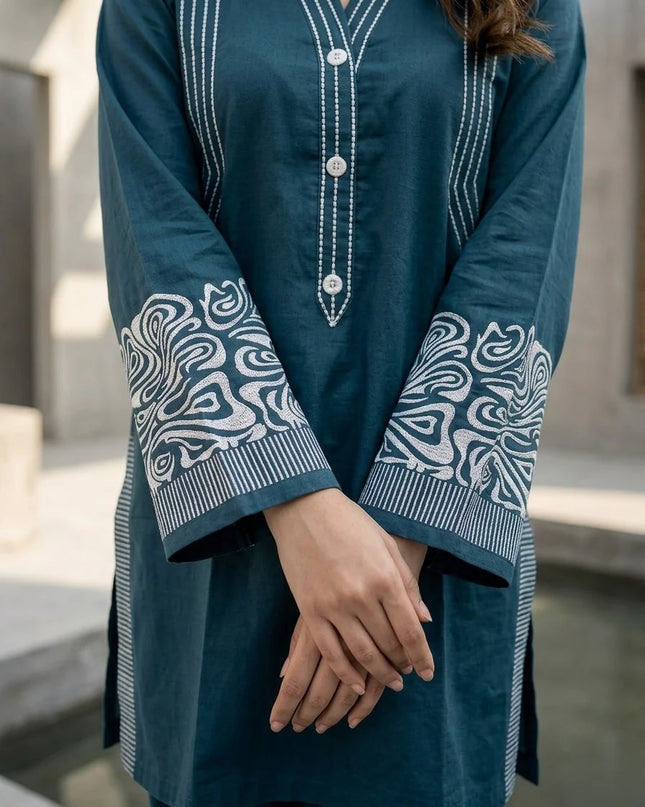 Deep Teal Horizon Embroidered 2-Piece Lawn Set
