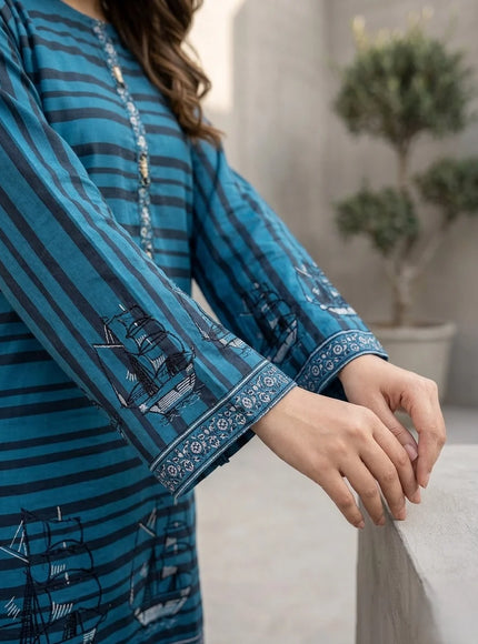 Ocean Voyage Embroidered 2-Piece Cotton Lawn Set