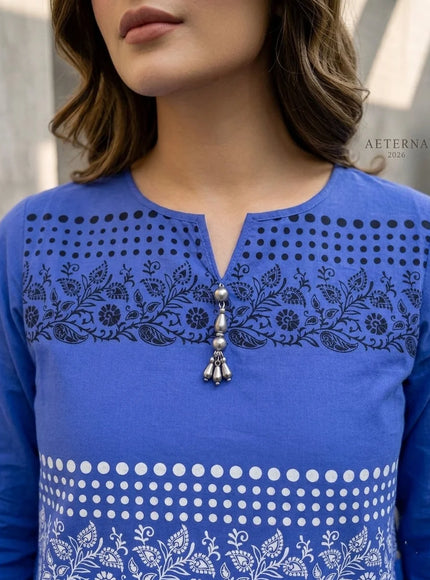 Royal Azure Embroidered Cotton Lawn Kurti