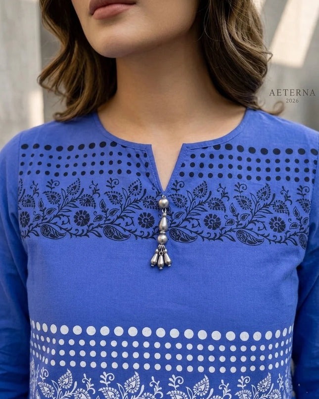 Royal Azure Embroidered Cotton Lawn Kurti