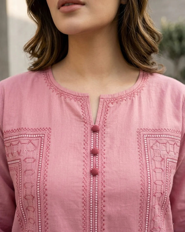 Rosewood Elegance Embroidered Kurti