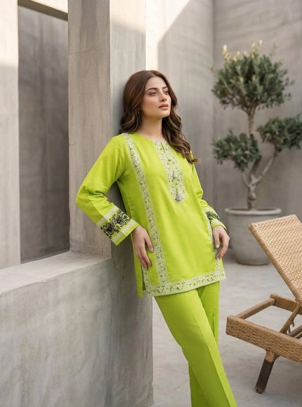 Lime Zest Embroidered Cotton Lawn Kurti