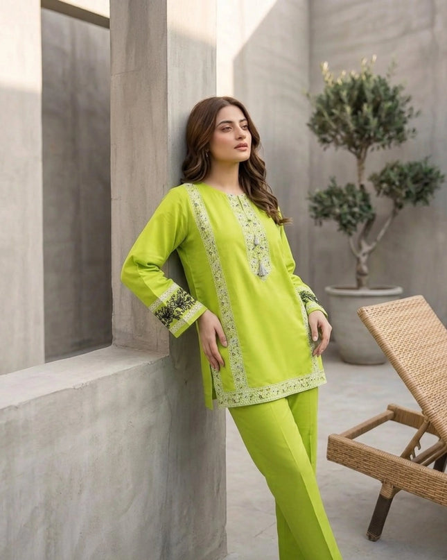 Lime Zest Embroidered Cotton Lawn Kurti