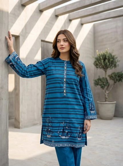 Ocean Voyage Embroidered 2-Piece Cotton Lawn Set