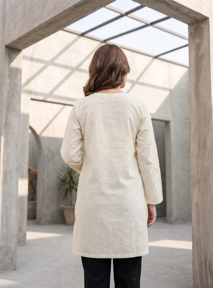 Off-White Embroidered Kurti Top