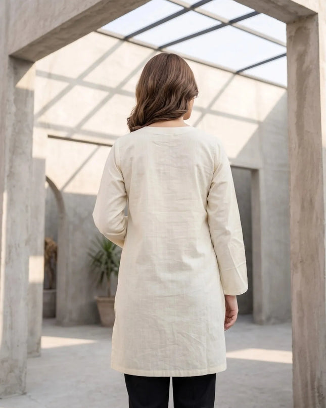 Off-White Embroidered Kurti Top