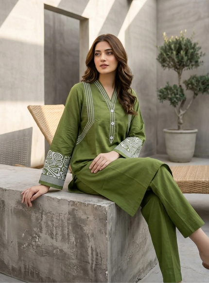 Olive Grove Embroidered 2-Piece Lawn Set
