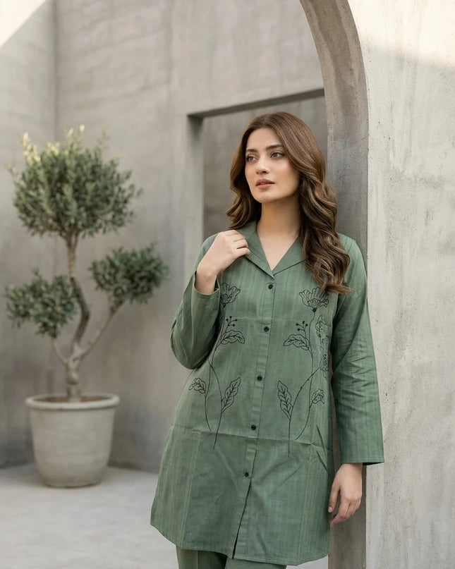 Sage Green Embroidered Kurti/Top (Pret)