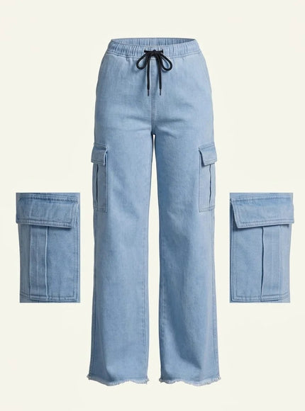 Women's Light Wash Denim Cargo Pants