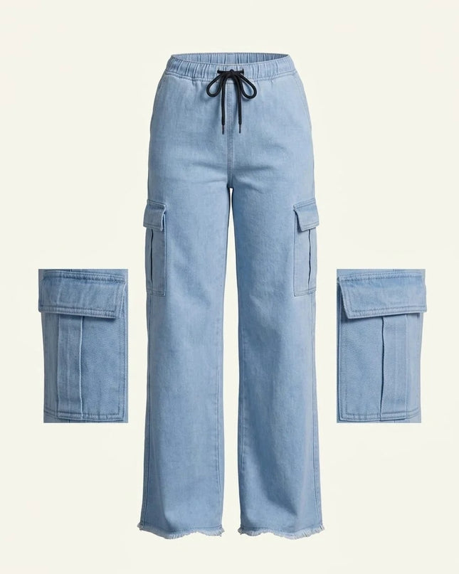 Women's Light Wash Denim Cargo Pants