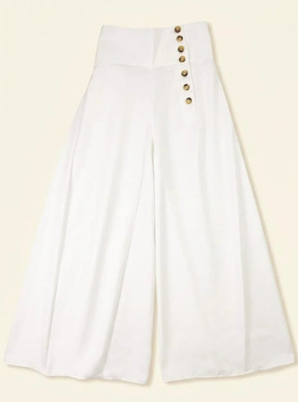 Gold-Button Ivory Palazzos