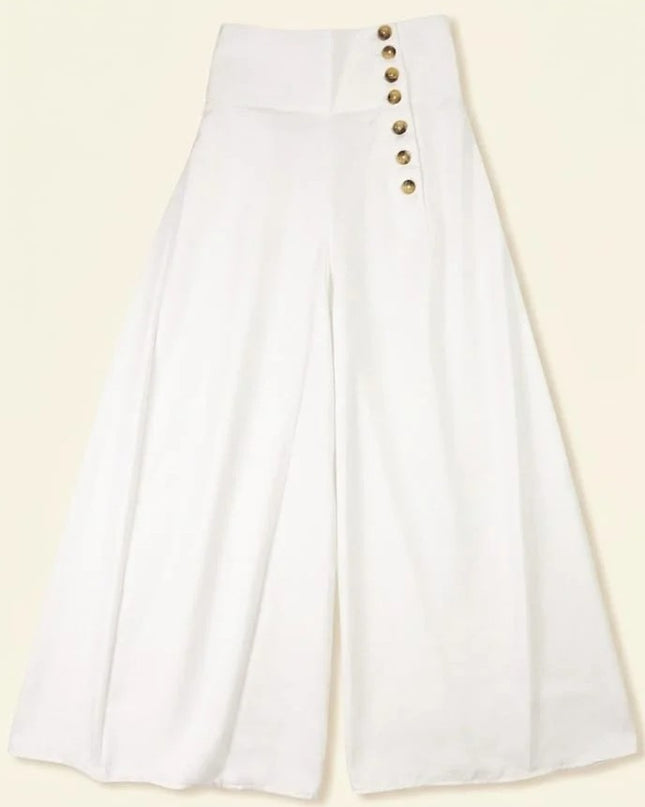 Gold-Button Ivory Palazzos