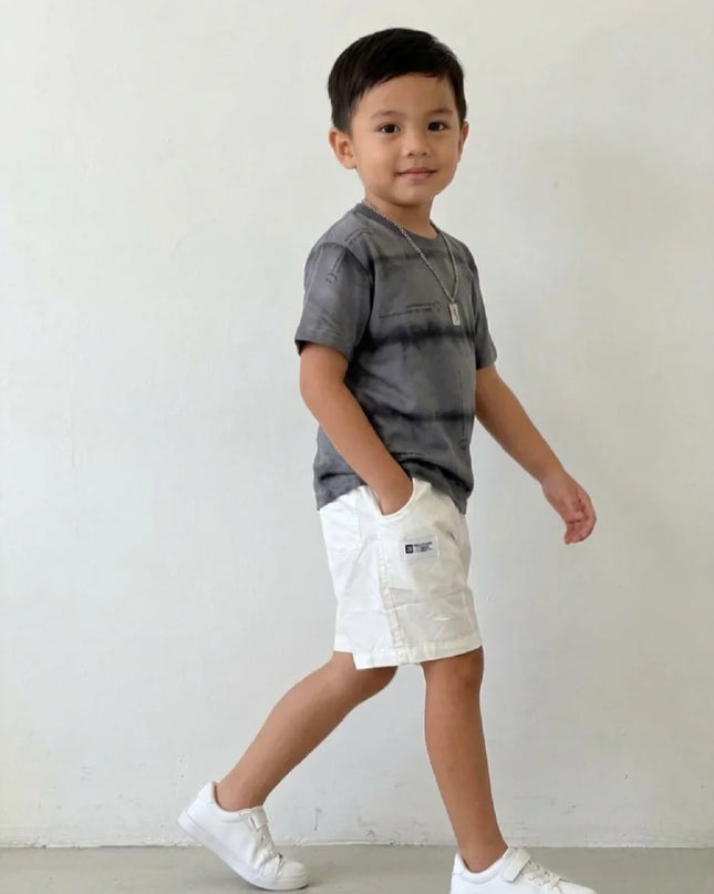 Charcoal Grey Tie-Dye & White Shorts Set | Urban Kids Fashion
