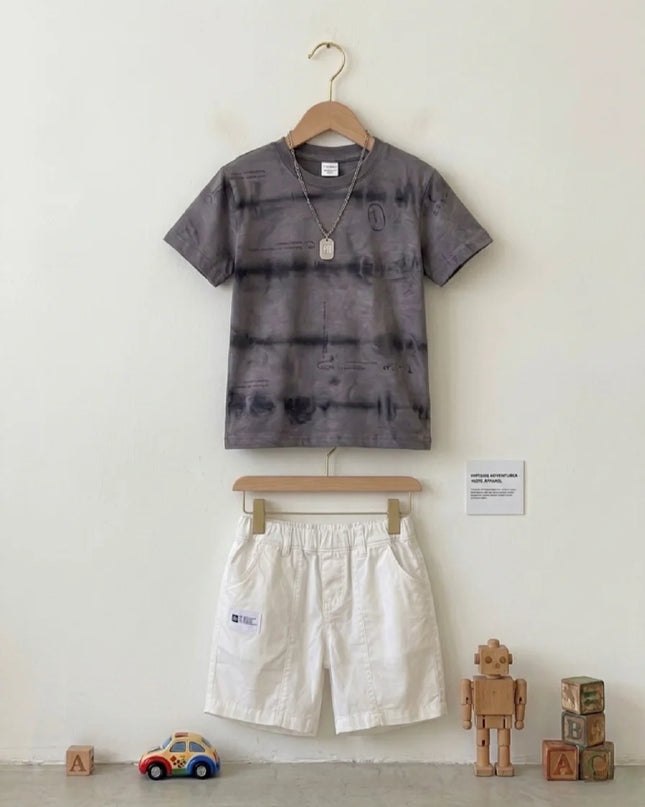 Charcoal Grey Tie-Dye & White Shorts Set | Urban Kids Fashion