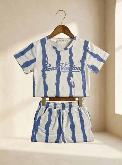 Blue Stripe Cotton Shorts Set | Boys Summer Wear