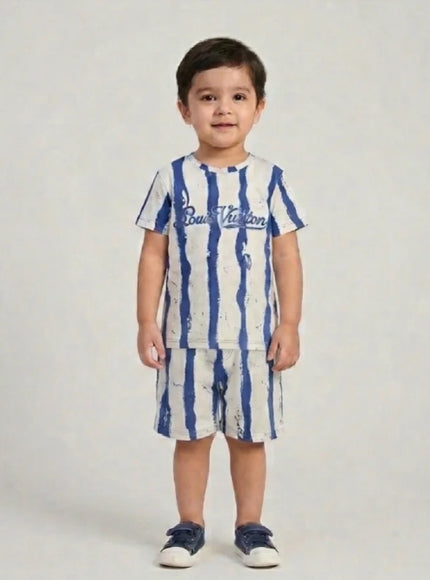 Blue Stripe Cotton Shorts Set | Boys Summer Wear